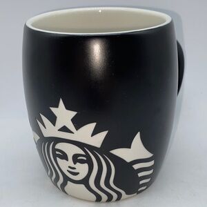 Starbucks 2011 Black & White Laser Etched Mermaid Logo Barrel Coffee Mug